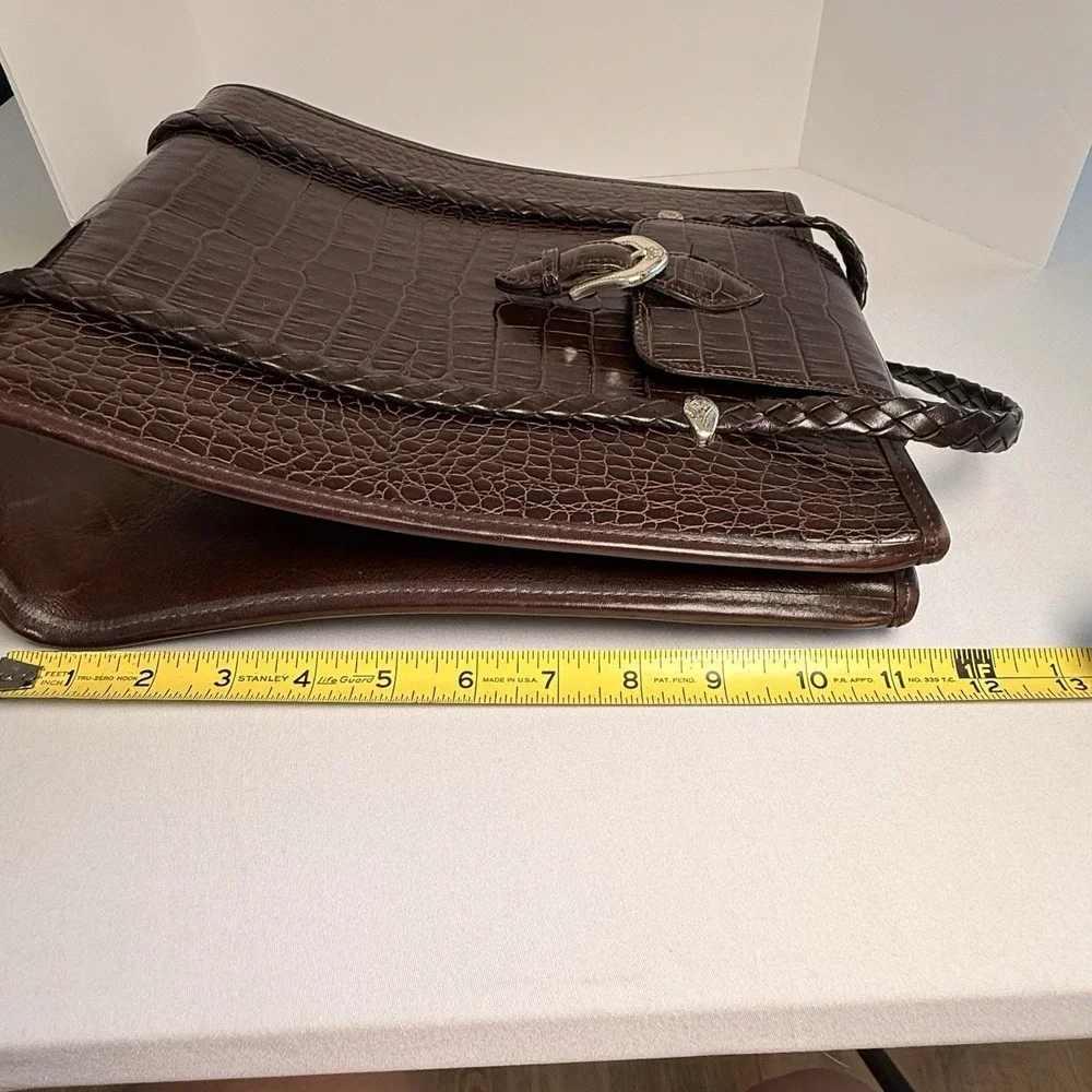 Vintage Brighton Brown Croc Embossed Leather Braided Strap Shoulder Bag Purse